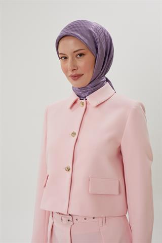 Lila Kazayağı Desen Parlak Jakar Eşarp