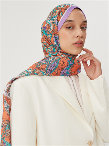 Lila & Turuncu Retro Desen Şal