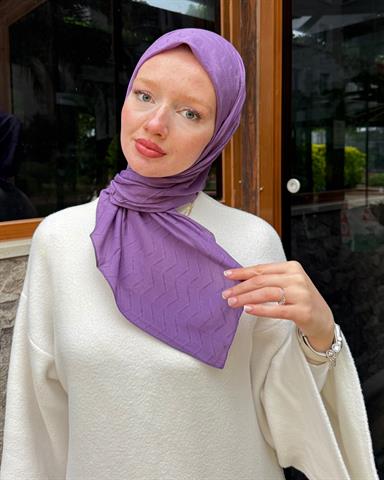 Lila Zikzak Lyocell Bambu Jakar Eşarp