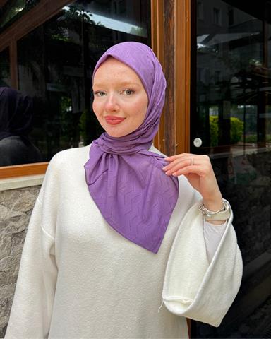 Lila Zikzak Lyocell Bambu Jakar Eşarp