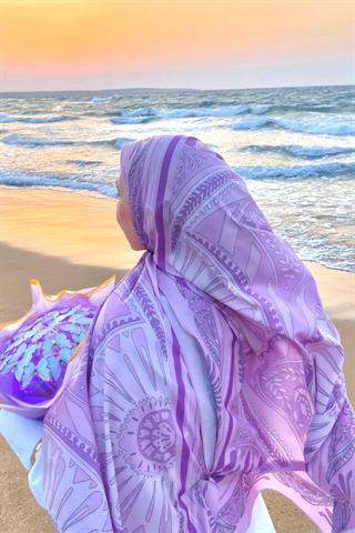 Lila Zümra Desen Pamuk Vual Şal