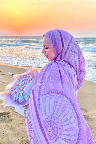 Lila Zümra Desen Pamuk Vual Şal