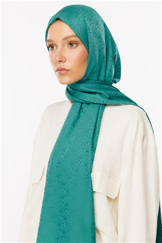 Mint Yeşili Lotus Desen İpeksi Jakar Şal