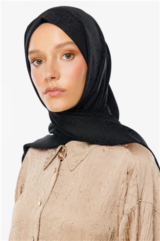 Siyah Lotus Desen İpeksi Jakar Şal