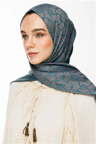 Koyu Gri-Zümrüt Marrakech Desen Çift Taraflı Şal