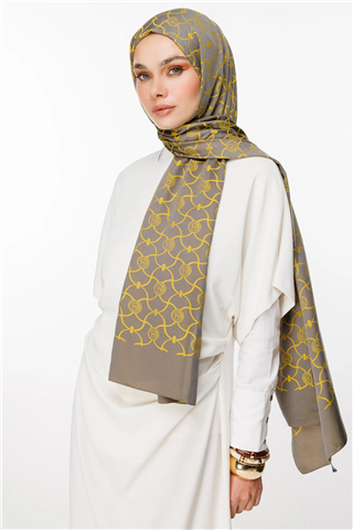 Koyu Gri-Hardal Marrakech Desen Çift Taraflı Şal