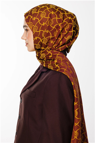 Mürdüm-Sarı Marrakech Desen Çift Taraflı Şal