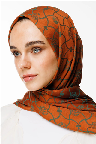 Tarçın-Zümrüt Marrakech Desen Çift Taraflı Şal