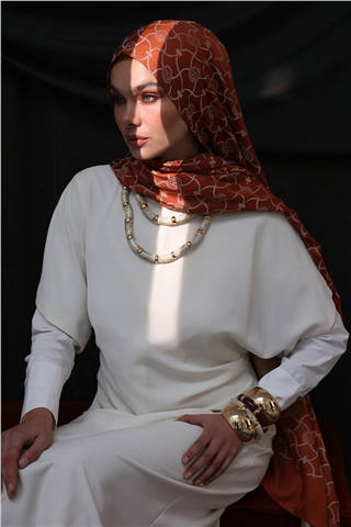 Tarçın-Bej Marrakech Desen Çift Taraflı Şal