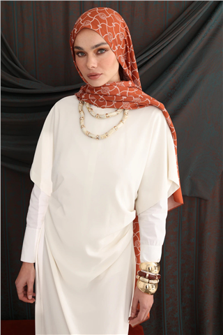 Tarçın-Bej Marrakech Desen Çift Taraflı Şal