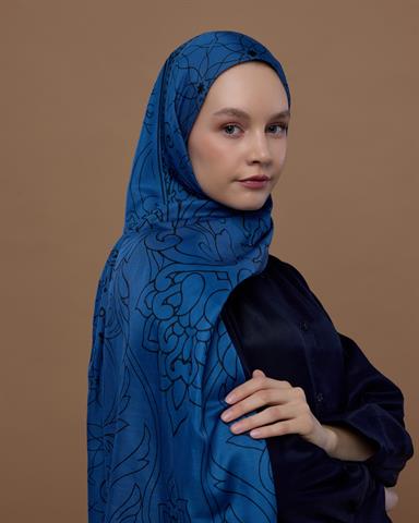 S-EFSUNLU-62 Mavi & Gece Efsunlu Desen Şal