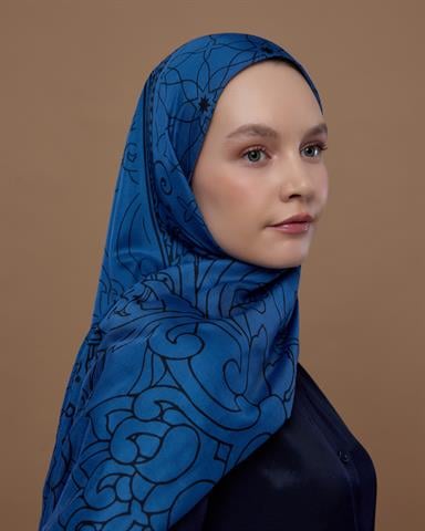 S-EFSUNLU-62 Mavi & Gece Efsunlu Desen Şal