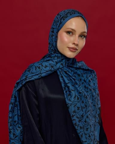 S-LALE-62 Mavi & Gece Lale Bahçesi Desen Şal