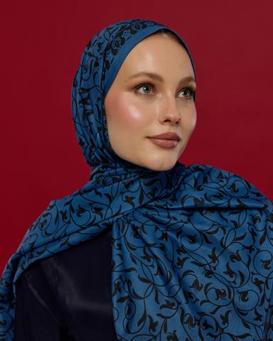 S-LALE-62 Mavi & Gece Lale Bahçesi Desen Şal