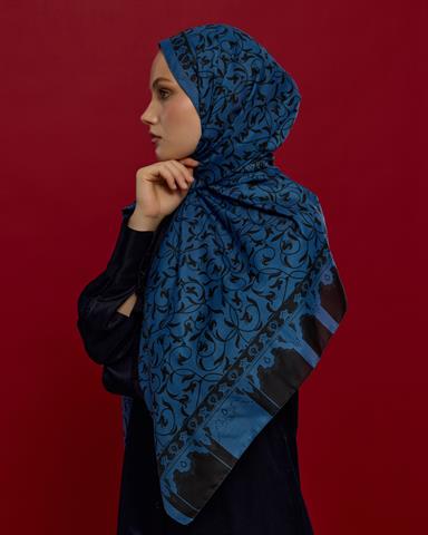 S-LALE-62 Mavi & Gece Lale Bahçesi Desen Şal