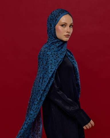 S-LALE-62 Mavi & Gece Lale Bahçesi Desen Şal