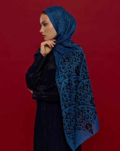 S-SARAYLI-62 Mavi & Gece Saraylı Desen Şal