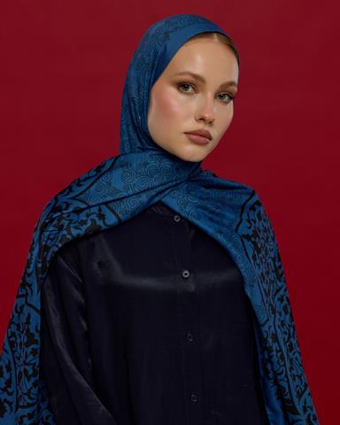 S-SARAYLI-62 Mavi & Gece Saraylı Desen Şal