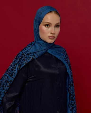 S-SARAYLI-62 Mavi & Gece Saraylı Desen Şal