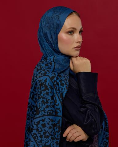 S-SARAYLI-62 Mavi & Gece Saraylı Desen Şal