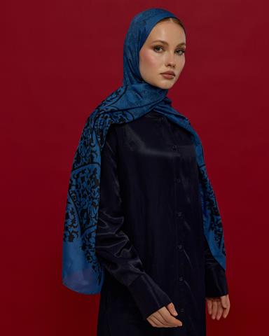 S-SARAYLI-62 Mavi & Gece Saraylı Desen Şal