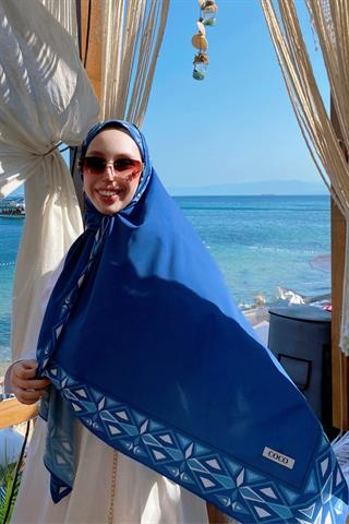 Mavi Venedik Desen Pamuk Vual Şal