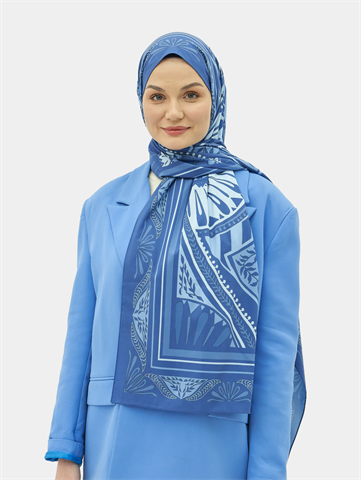 Mavi Zümra Desen Pamuk Vual Şal