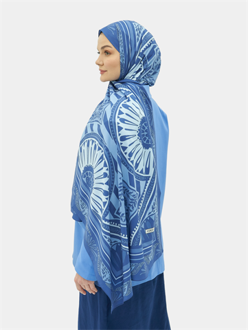 Mavi Zümra Desen Pamuk Vual Şal