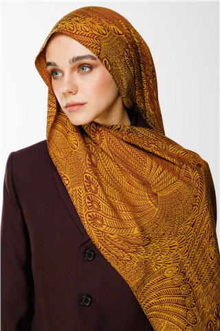 Mürdüm-Sarı Mayra Desen Çift Taraflı Şal