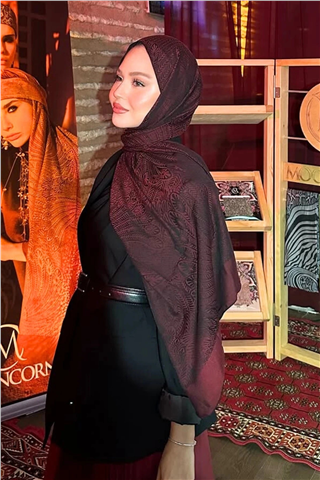 Siyah-Bordo Mayra Desen Çift Taraflı Şal