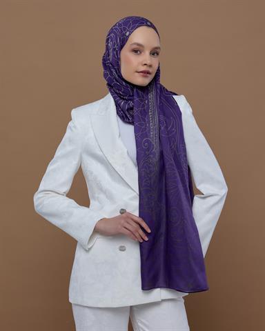 S-EFSUNLU-03 Menekşe & Krem Zencefil Efsunlu Desen Şal