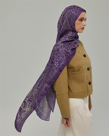S-HAREM-03 Menekşe & Krem Zencefil Harem Rüyası Desen Şal