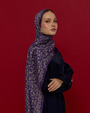 S-LALE-03 Menekşe & Krem Zencefil Lale Bahçesi Desen Şal