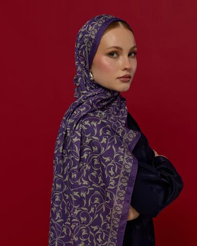 S-LALE-03 Menekşe & Krem Zencefil Lale Bahçesi Desen Şal