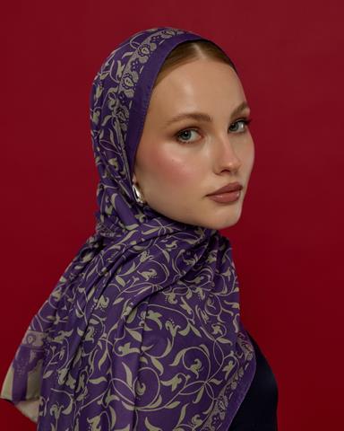 S-LALE-03 Menekşe & Krem Zencefil Lale Bahçesi Desen Şal