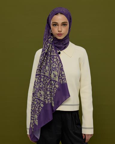 S-SARAYLI-03 Menekşe & Krem Zencefil Saraylı Desen Şal