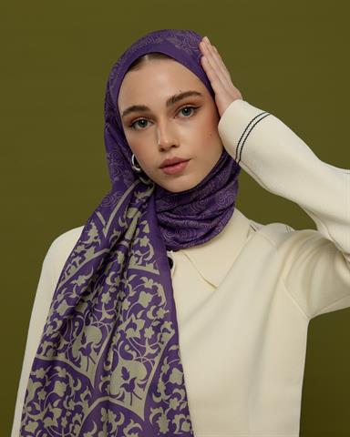S-SARAYLI-03 Menekşe & Krem Zencefil Saraylı Desen Şal