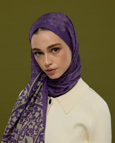 S-SARAYLI-03 Menekşe & Krem Zencefil Saraylı Desen Şal