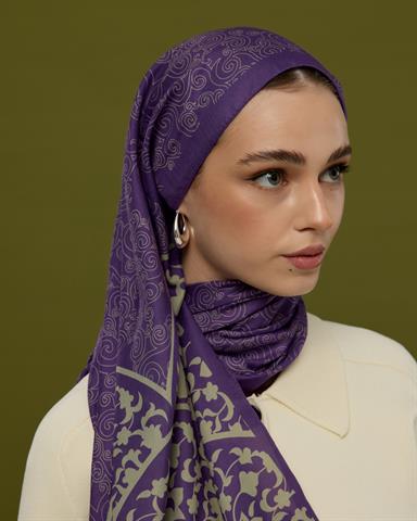 S-SARAYLI-03 Menekşe & Krem Zencefil Saraylı Desen Şal