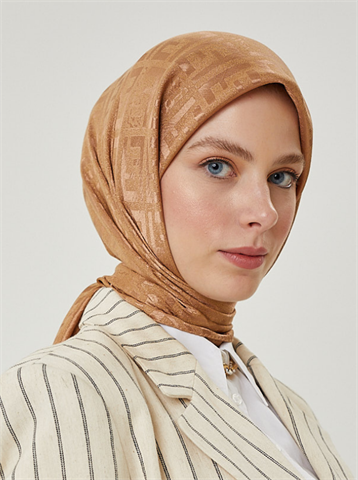 Mocha F Desen Parlak Jakar Eşarp