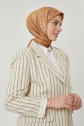 Mocha F Desen Parlak Jakar Eşarp