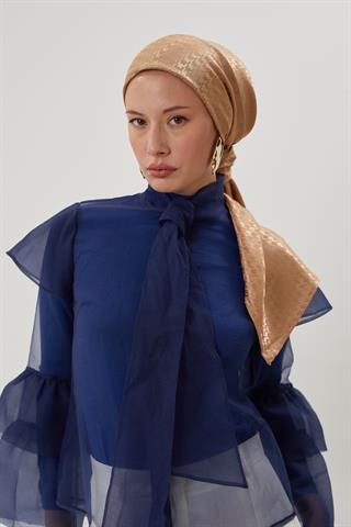 Mocha Kazayağı Desen Parlak Jakar Eşarp