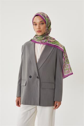 Mor & Koyu Vizon Retro Desen Şal