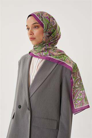 Mor & Koyu Vizon Retro Desen Şal