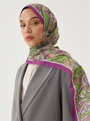 Mor & Koyu Vizon Retro Desen Şal