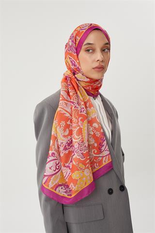 Mor & Turuncu Retro Desen Şal
