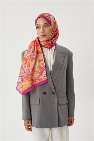 Mor & Turuncu Retro Desen Şal