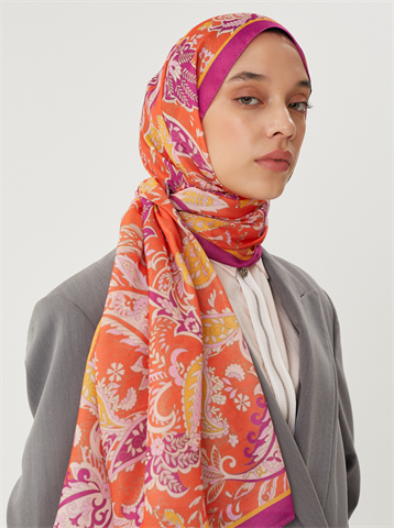Mor & Turuncu Retro Desen Şal
