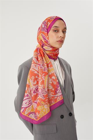 Mor & Turuncu Retro Desen Şal