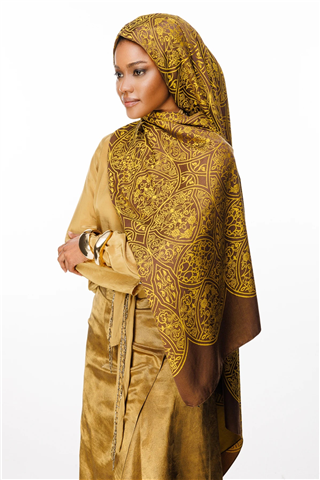 Acı Kahve-Hardal Morocco Desen Çift Taraflı Şal